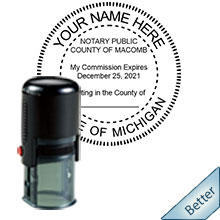 Quality Self-Inking Round Michigan Notary Stamp. Order your Official Self-Inking Round MI Notary stamp today and save! Michigan Round notary stamps ship the next business day with FREE Shipping available. Meets Michigan Notary stamp requirements.