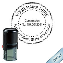 Order your Official Round Self-Inking Vermont Notary stamp today and save. Round Vermont notary stamps ship the next business day with FREE Shipping available. Meets Vermont Notary stamp requirements.