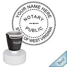 West Virginia Notary Pre-Inked Round Stamp. Order your Official Round WV Notary stamp today and save! West Virginia Round notary stamps ship the next business day with FREE Shipping available. Meets West Virginia Notary stamp requirements.