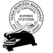 New Jersey Notary Desk Seal with date. Order this Steel-frame NJ Notary Desk Embosser today and save! NJ Notary Desk Seals ship the next business day with FREE Shipping available. Meets NJ Notary Seal requirements. Free Notary pen with every order