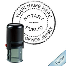 Quality Self-Inking Round New Jersey Notary Stamp. Order your Official Self-Inking Round NJ Notary stamp today and save! New Jersey Round notary stamps ship the next business day with FREE Shipping available. Meets New Jersey Notary stamp requirements.