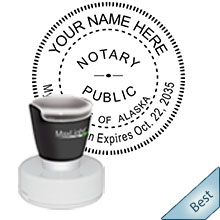 Highest Quality Round Alaska Notary Stamp. Order your Official Round AK Notary stamp today and save! Alaska Round notary stamps ship the next business day with FREE Shipping available. Meets Alaska Notary stamp requirements.