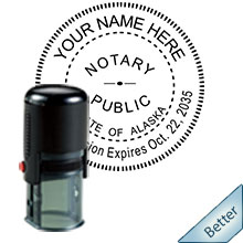 Quality Self-Inking Round Alaska Notary Stamp. Order your Official Self-Inking Round AK Notary stamp today and save! Alaska Round notary stamps ship the next business day with FREE Shipping available. Meets Alaska Notary stamp requirements
