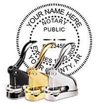 The Best Arkansas Notary Desk Embosser. Impress your clients with this Deluxe Arkansas Notary Desk Seal. AR Designer Notary Desk seals ship the next business day with FREE shipping available. Meets Arkansas Notary Desk Seal requirements. Free Notary Pen.