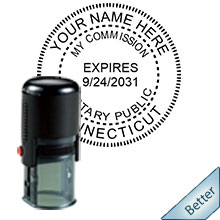 Order your Official Round CT Notary stamp with date today and save. FREE Pen with order. Meets CT Notary stamp requirements.