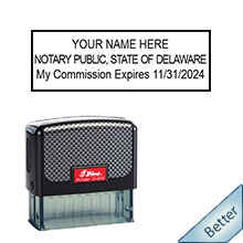 Quality Self-Inking Delaware Notary Stamp. Order your Official Self-Inking DE Notary stamp today and save! Delaware notary stamps ship the next business day with FREE Shipping available. Meets Delaware Notary stamp requirements.