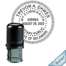 Quality Self-Inking Round Delaware Notary Stamp. Order your Official Self-Inking Round DE Notary stamp today and save! Delaware Round notary stamps ship the next business day with FREE Shipping available. Meets Delaware Notary stamp requirements.