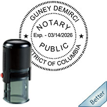 Order your Self-Inking Round DC Notary Stamp today and save. DC notary supplies ship the next business day with Free Shipping available. FREE Notary Pen with every order from our online DC Notary Store. Meets DC Notary stamp requirements.