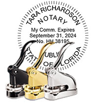 The Best Florida Notary Desk Embosser. Impress your clients with this Deluxe Florida Notary Desk Seal. FL Designer Notary Desk seals ship the next business day with FREE shipping available. Meets Florida Notary Desk Seal requirements. Free Notary Pen.