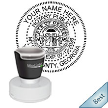 Highest Quality Round Georgia Notary Stamp with Emblem. Order your Official Round GA Notary stamp with Emblem today and save! Georgia Round notary stamps ship the next business day with FREE Shipping available. Meets Georgia Notary stamp requirements.