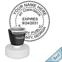 Highest Quality Round Georgia Notary Stamp with date. Order your Official Round GA Notary stamp with date today and save! Georgia Round notary stamps ship the next business day with FREE Shipping available. Meets Georgia Notary stamp requirements.