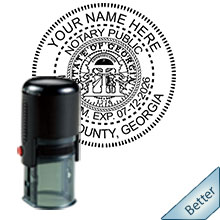 Quality Self-Inking Round Georgia Notary Stamp with Emblem. Order your Official Self-Inking Round GA Notary stamp today and save! Georgia Round notary stamps ship the next business day with FREE Shipping available. Meets Georgia Notary stamp requirements.
