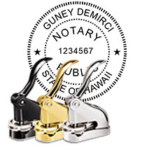The Best Hawaii Notary Desk Embosser. Impress your clients with this Deluxe Hawaii Notary Desk Seal. HI Designer Notary Desk seals ship the next business day with FREE shipping available. Meets Hawaii Notary Desk Seal requirements. Free Notary Pen.