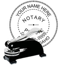 Idaho Notary Desk Seal. Order this Steel-frame ID Notary Desk Embosser today and save! Idaho Notary Desk Seals ship the next business day with FREE Shipping available. Meets Idaho Notary Seal requirements. Free Notary pen with every order.