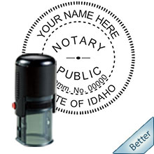Quality Self-Inking Round Idaho Notary Stamp. Order your Official Self-Inking Round ID Notary stamp today and save! Idaho Round notary stamps ship the next business day with FREE Shipping available. Meets Idaho Notary stamp requirements.