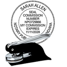 Quality Indiana Notary Pocket Seal. Order your Official IN Notary Embosser today and save! Indiana Notary Embossers ship the next business day with FREE shipping available. Meets Indiana Notary Seal requirements. Free Notary pen with every order