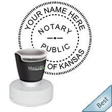 Order your Pre-Inked Round Kansas Notary stamp today and save. Pre-Inked Kansas Round notary stamps ship the next business day with FREE Shipping available. Meets Kansas Notary stamp requirements.