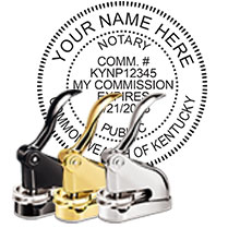 The Best Kentucky Notary Desk Embosser. Impress your clients with this Deluxe KY Notary Desk Seal. KY Designer Notary Desk seals ship the next business day with FREE shipping available. Meets Kentucky Notary Desk Seal requirements. Free Notary Pen.