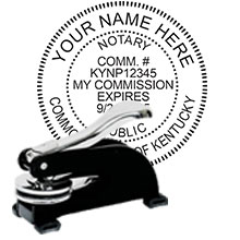 Kentucky Notary Desk Seal. Order this Steel-frame KY Notary Desk Embosser today and save! Kentucky Notary Desk Seals ship the next business day with FREE Shipping available. Meets Kentucky Notary Seal requirements. Free Notary pen with every order.