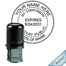 Order your Self-Inking Maine Notary Stamp with Date today and save. Maine Round notary stamps ship the next business day with FREE Shipping available. Meets Maine Notary stamp requirements. Free pen with every order from our Maine Notary Store.
