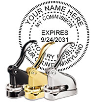 The Best Maryland Notary Desk Embosser with date. Impress your clients with this Deluxe MD Notary Desk Seal. MD Designer Notary Desk seals ship the next business day with FREE shipping available. Meets MD Notary Desk Seal requirements. Free Notary Pen