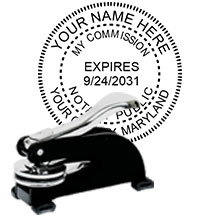 Maryland Notary Desk Seal with date. Order this Steel-frame MD Notary Desk Embosser today and save! Maryland Notary Desk Seals ship the next business day with FREE Shipping available. Meets Maryland Notary Seal requirements. Free Notary pen with order.