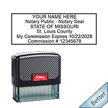 Order your Self-Inking Missouri Notary Public Stamps today and save. Missouri Expiration Stamps ship the next business day with free shipping available. Meets Missouri Notary stamp requirements. Free Notary Pen with your Missouri Notary Store Order.