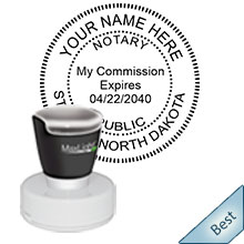 Order your Pre-Inked North Dakota Round  Notary stamp today and save. North Dakota Round notary stamps ship the next business day with Free Shipping available. FREE Notary Pen with every online ND notary Store order. Meets North Dakota requirements.