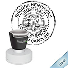 South Carolina Notary Pre-Inked Round Stamp with Expiration Date and Emblem.  Official Round SC Notary stamp with Emblem. South Carolina Round notary stamps ship the next business day with FREE Shipping available. Meets SC Notary Requirements
