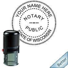 Quality Self-Inking Round Wisconsin Notary Stamp. Order your Official Self-Inking Round WI Notary stamp today and save! Wisconsin Round notary stamps ship the next business day with FREE Shipping available. Meets Wisconsin Notary stamp requirements.